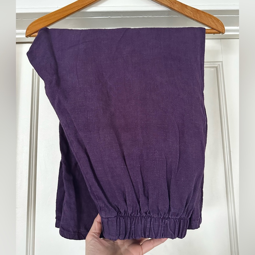Bryn Walker Eggplant-Purple Linen Elastic Waist Pants With Pockets XS Run Large